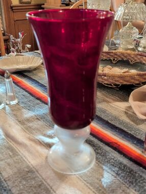 Decorative Ruby Red Glass Vase with Clear Base